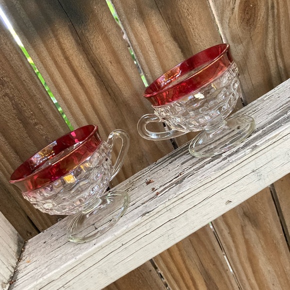 🔥💥 (2)VINTAGE Tiffin KING’S CROWN CRANBERRY RED Footed Punch Cups RARE FIND💥 - Picture 2 of 7